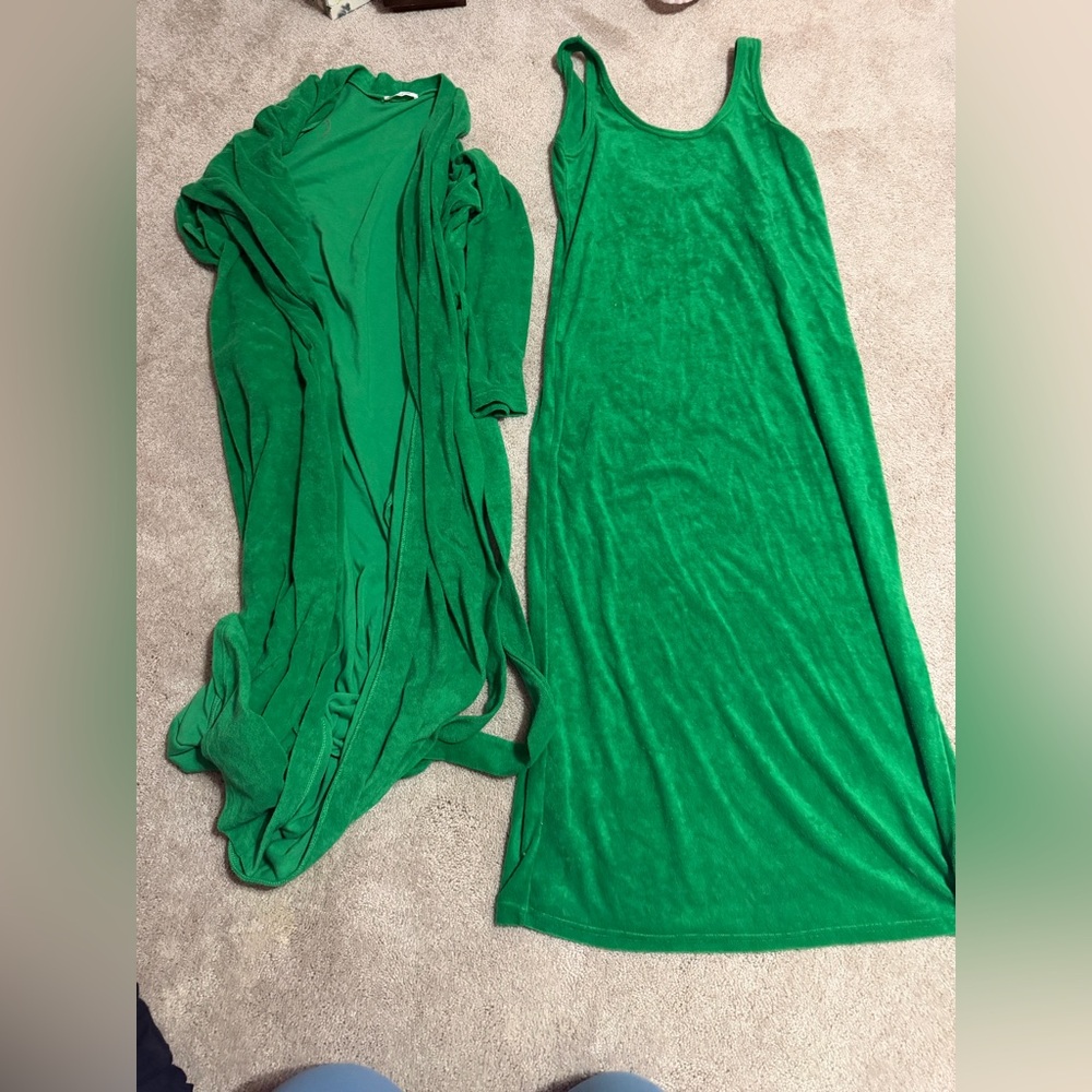 Paper Moon (Seoul) green knit dress + matching long cardigan/duster set